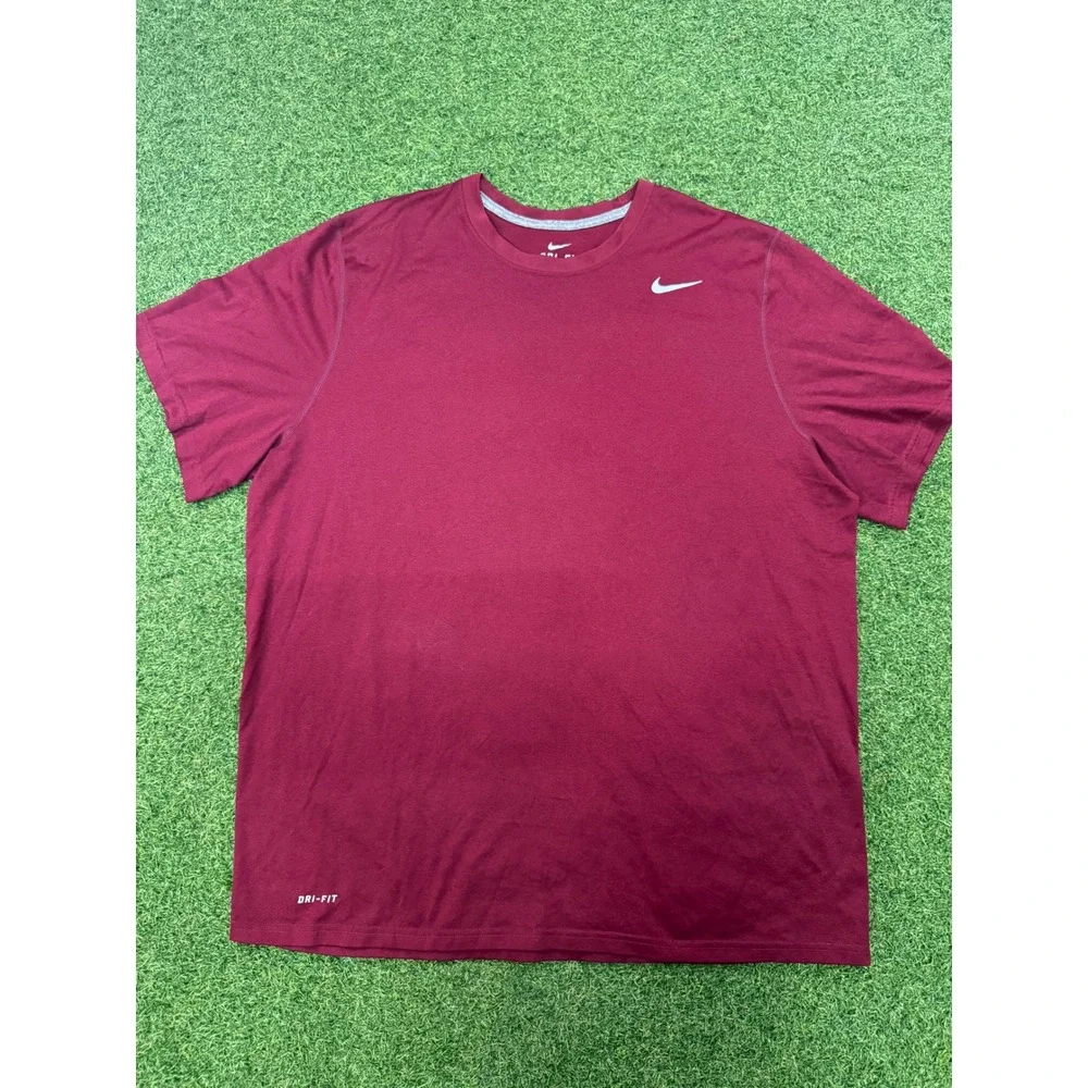 Nike Dri-FIT Mens XXL Training Shirt Maroon Burgundy Short Sleeve Swoosh Tee